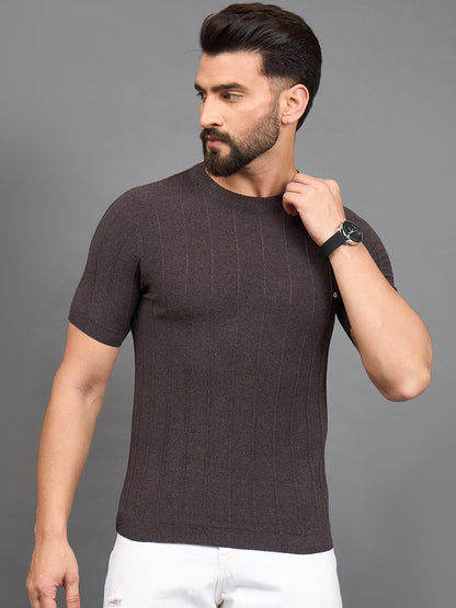 CLAPTON Men Knitted Round Neck T-shirt  Brown
