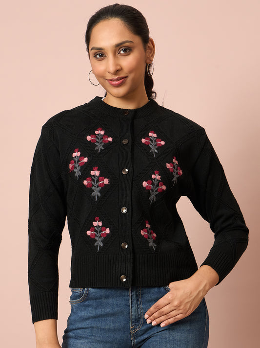 Knitted Floral Embroidered Cardigan | Clapton