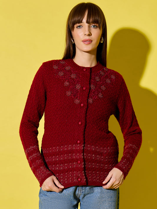 Embroidery Woolen Sleeveless Cardigan