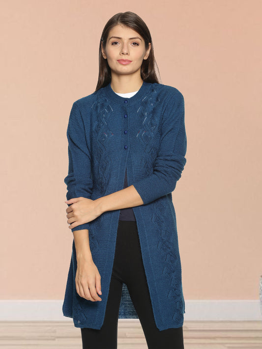 Wool Blend Round Neck Peacock Long Shrug