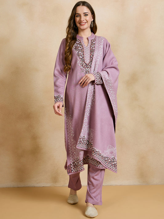 Clapton Embroidered Straight Kurta Pant With Dupatta Set Pink