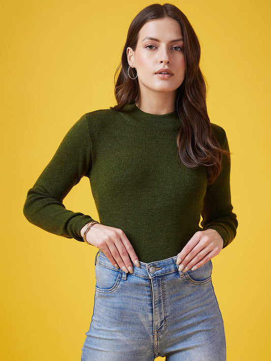 Wool Blend Crew Neck Full Sleeve Menhdi Top