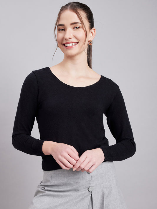 Wool Blend  Full Sleeve Designer Black Blouse