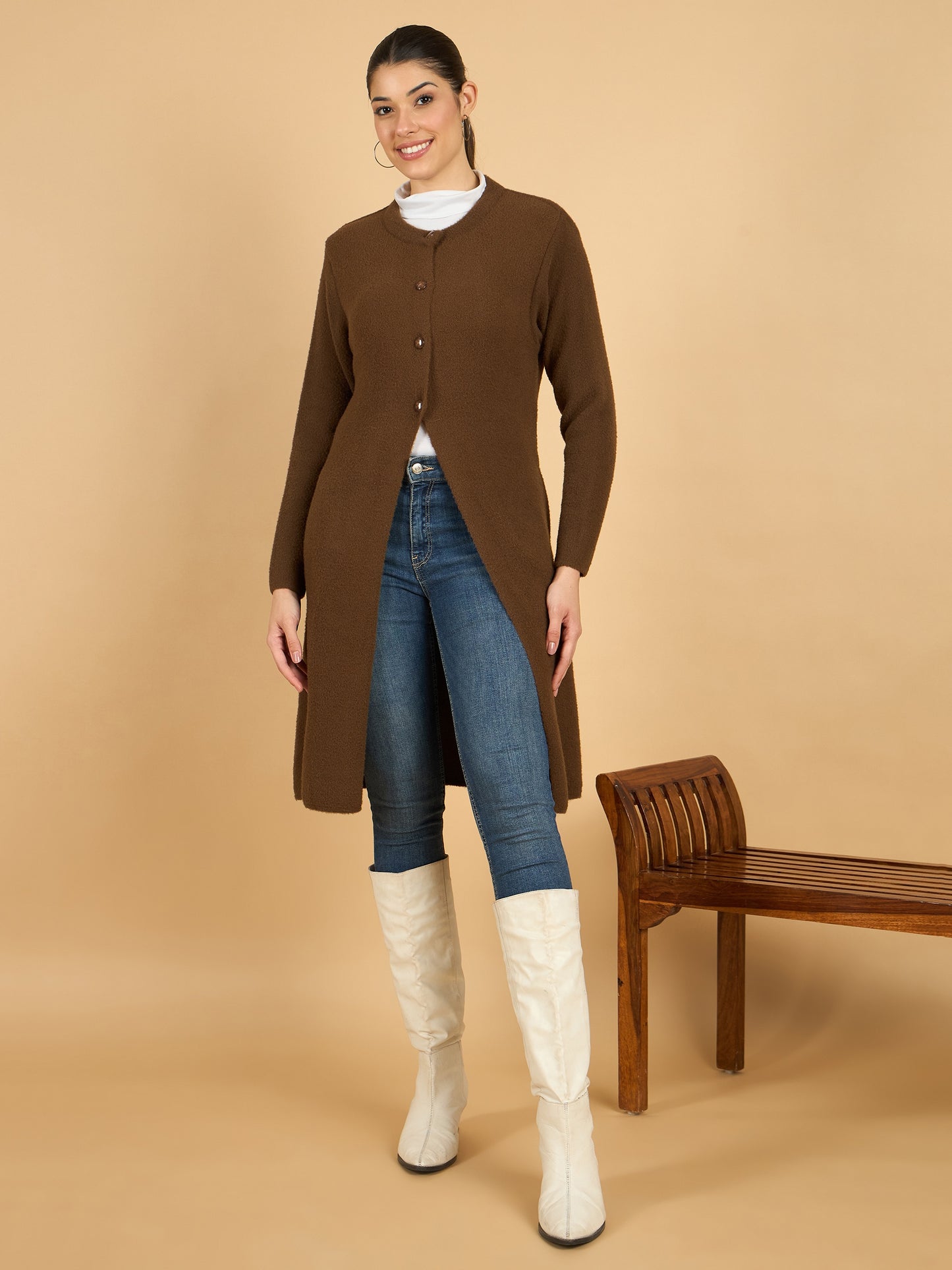 Brown long woolen Cardigan