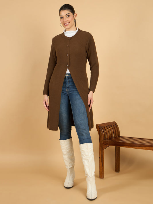 Brown long woolen Cardigan