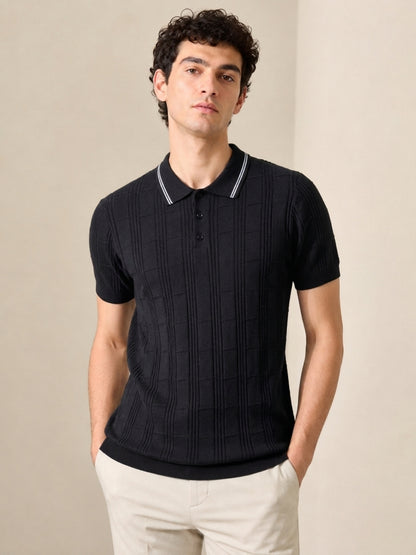 Clapton Men Knitted  Cotton Summer Wear Polo Neck Half Sleeve T-Shirt BLACK
