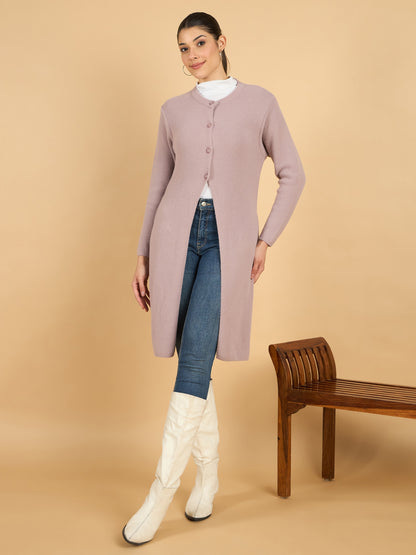 Pink long woolen cardigan