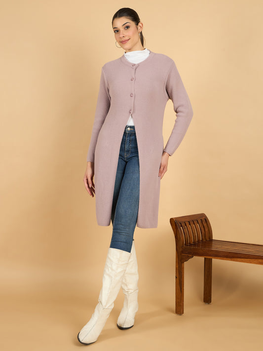 Pink long woolen cardigan