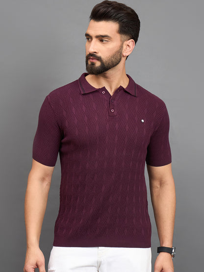 CLAPTON Men Knitted Polo Collar T-shirt  Purple