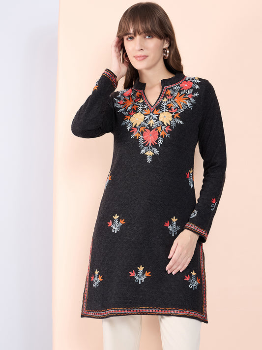 Women Multicolor Embroidered wool Blend  Kurta Mixture Winter Wear