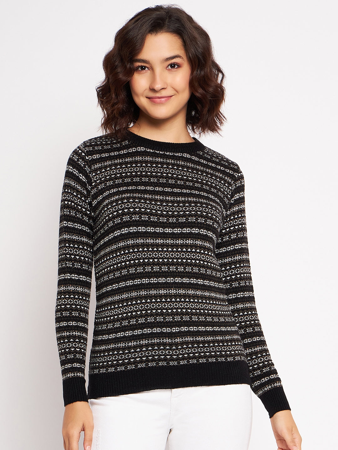 Wool Blend Round Neck Black Top