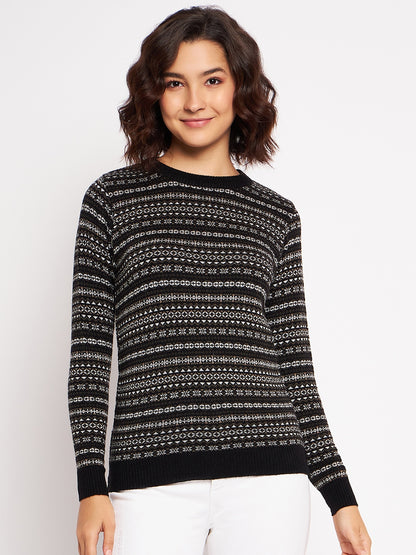 Wool Blend Round Neck Black Top