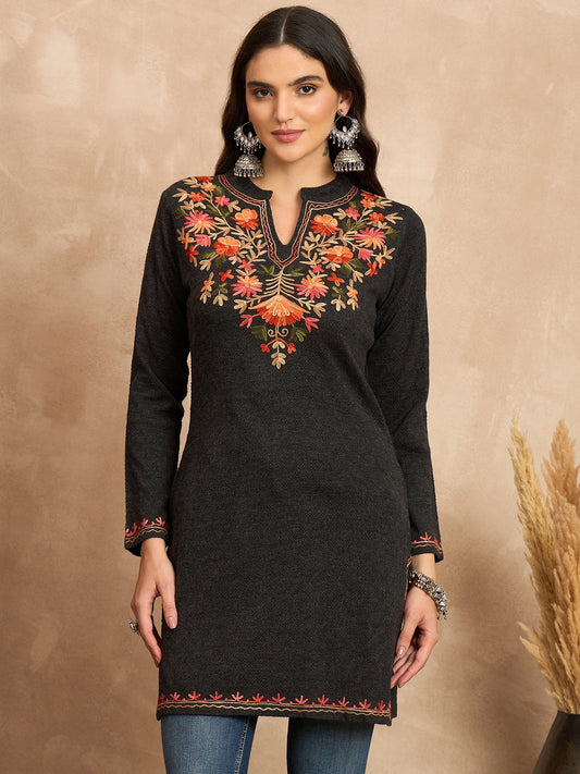 Women Multicolor Embroidered woolen Blend  Kurta Mixture Winter Wear