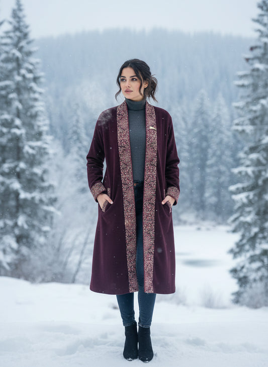 Embroidered wool blends for winter Shrug One size (Free) Mahroon