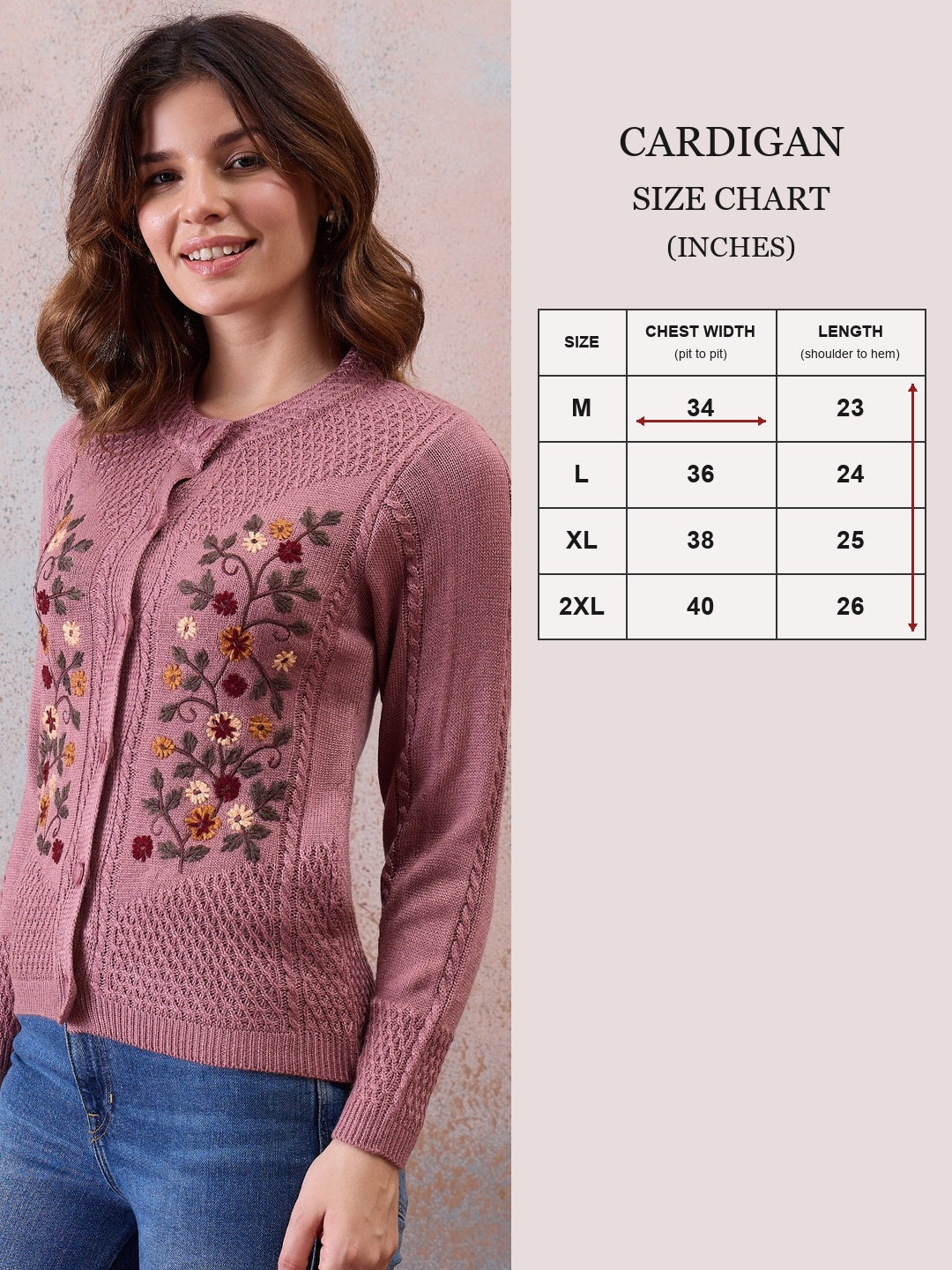 Women’s Floral Embroidered Button-Front Knit Cardigan Peach