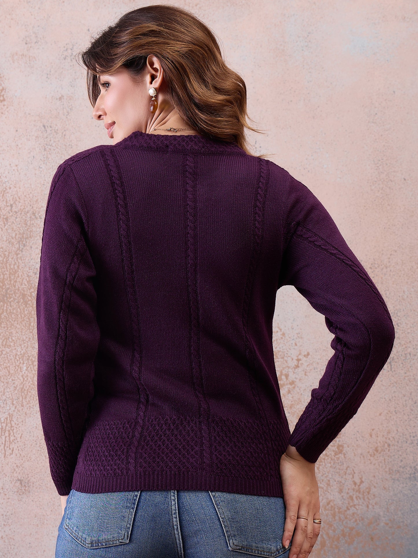Women’s Floral Embroidered Button-Front Knit Cardigan PURPLE