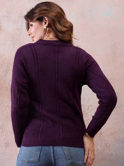 Women’s Floral Embroidered Button-Front Knit Cardigan PURPLE