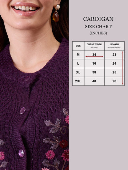 Women’s Floral Embroidered Button-Front Knit Cardigan PURPLE