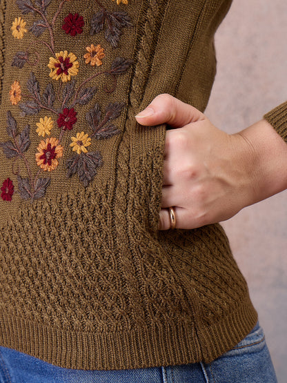 Women’s Floral Embroidered Button-Front Knit Cardigan Mouse