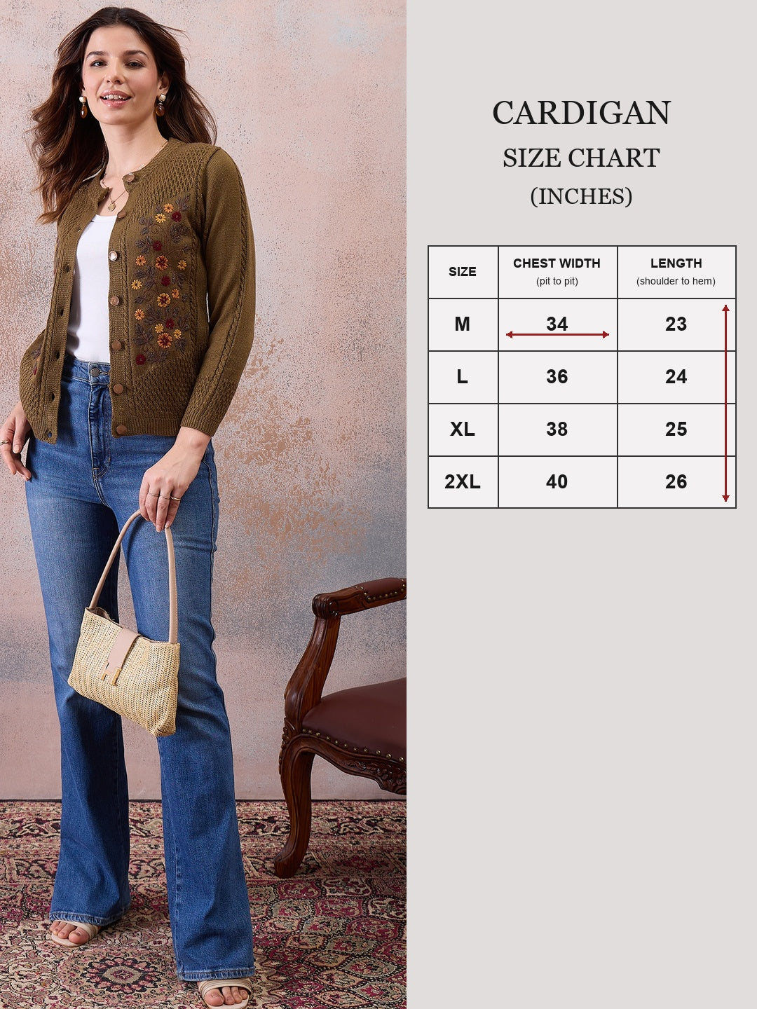 Women’s Floral Embroidered Button-Front Knit Cardigan Mouse
