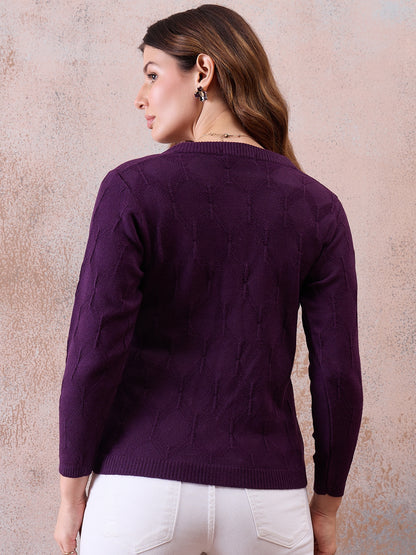 Women’s Embroidered Button-Front Knit Cardigan Purple