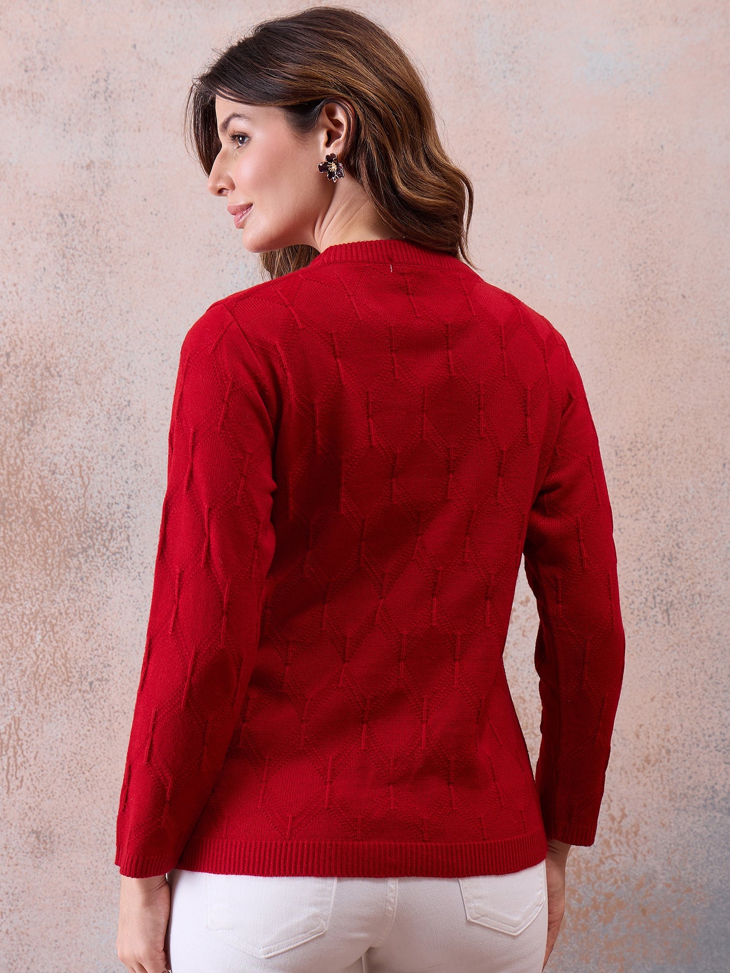 Women’s Embroidered Button-Front Knit Cardigan Red