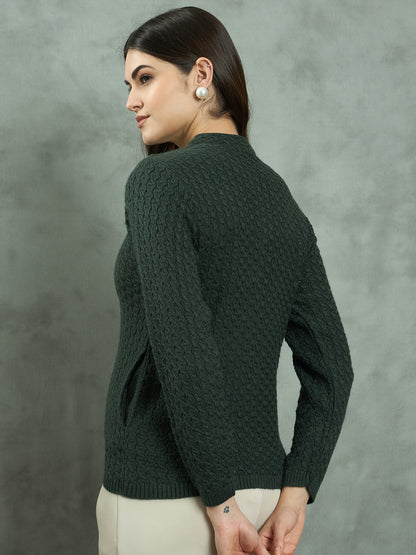 Clapton Floral Embroidered Knit  Design Pure Wool Cardigan Green