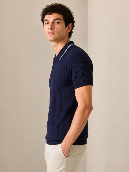 Clapton Men Knitted  Cotton Summer Wear Polo Neck Half Sleeve T-Shirt NAVY