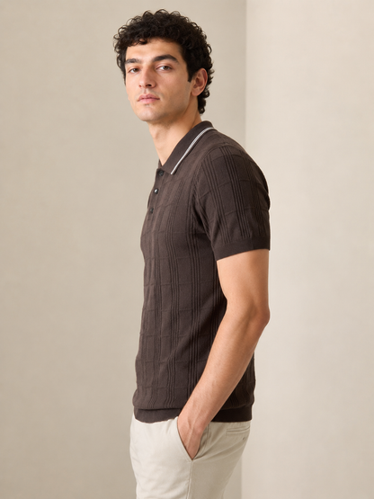 Clapton Men Knitted  Cotton Summer Wear Polo Neck Half Sleeve T-Shirt Brown