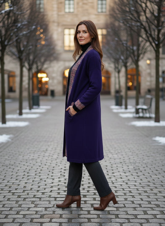 Embroidered wool blends for winter Shrug One size (Free) Purple