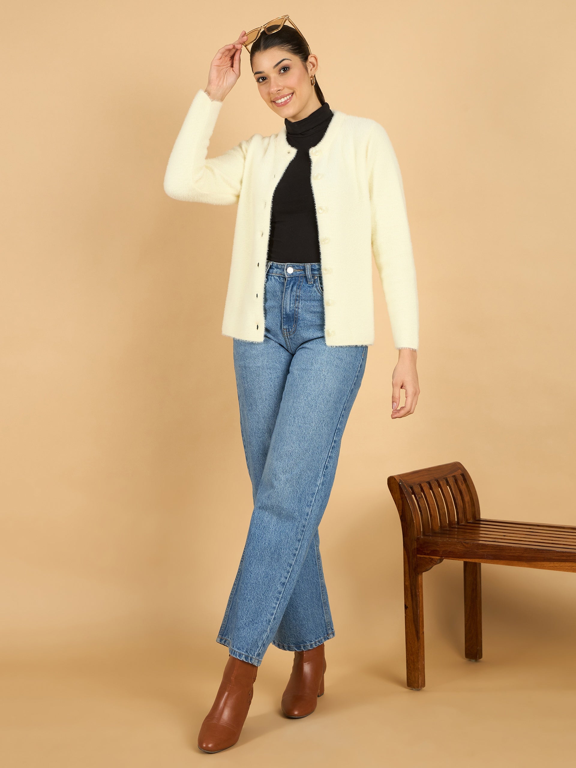 Cream color Hair Wool Winter Wear Women’S Cardigan