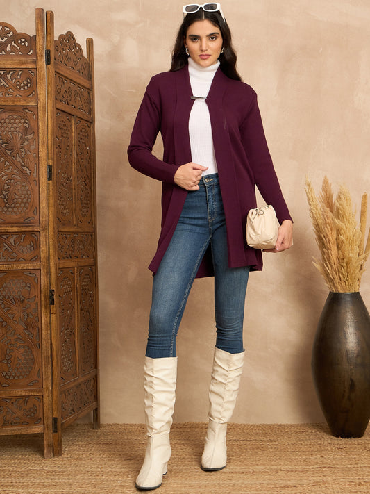 Women Knitted Long Shrug Purple