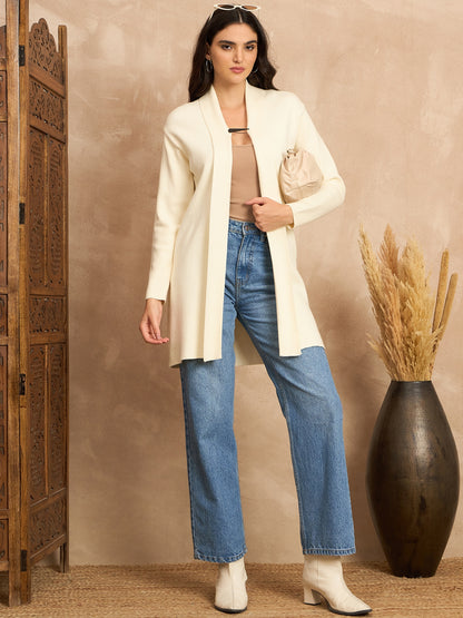 Women Knitted Long Shrug Cream