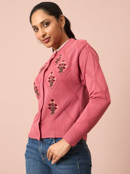 Knitted Floral Embroidered Cardigan | Clapton