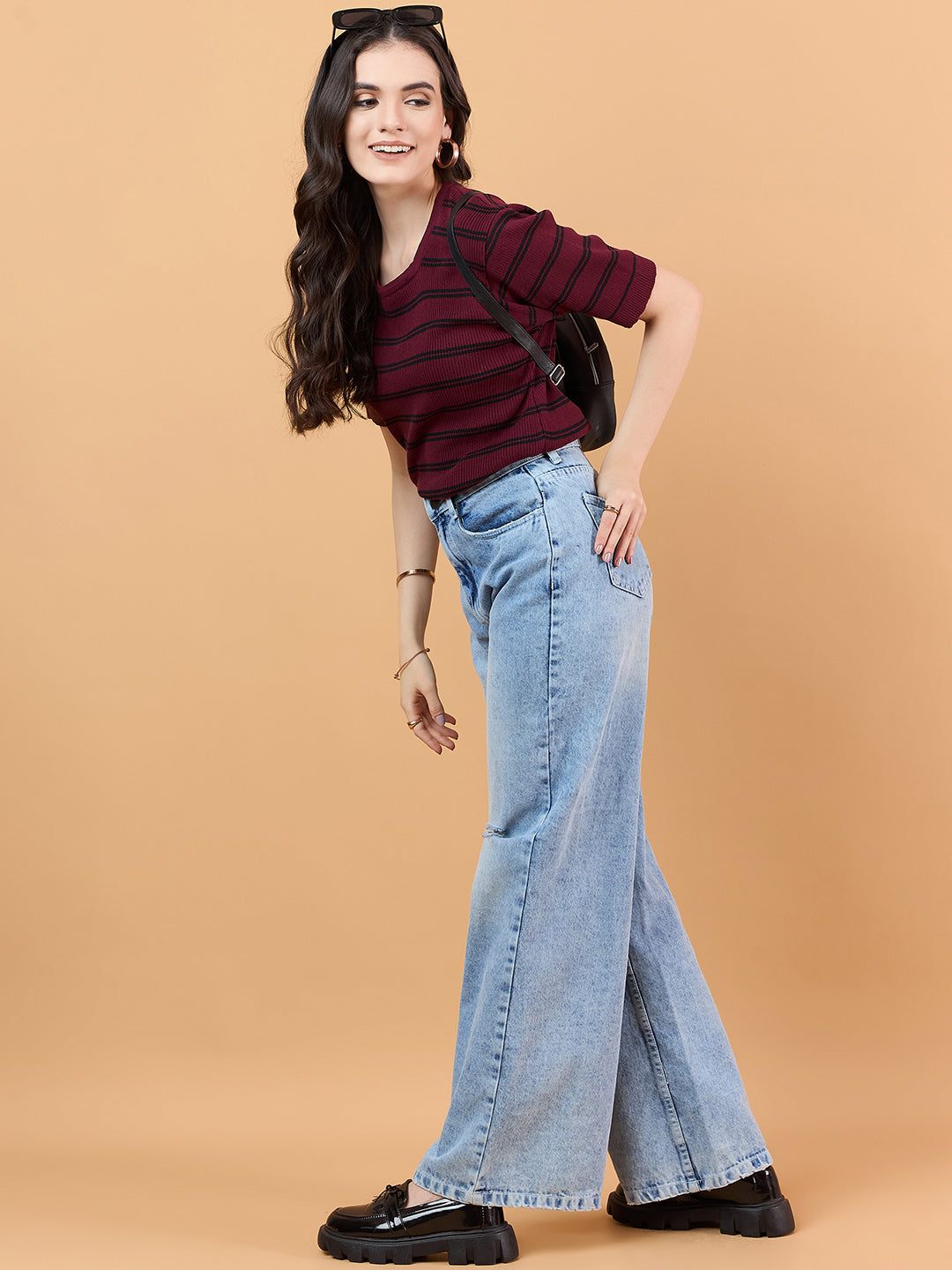 CLAPTON Women Knitted Round Neck T-shirt Combo Of 2 BLACK Maroon