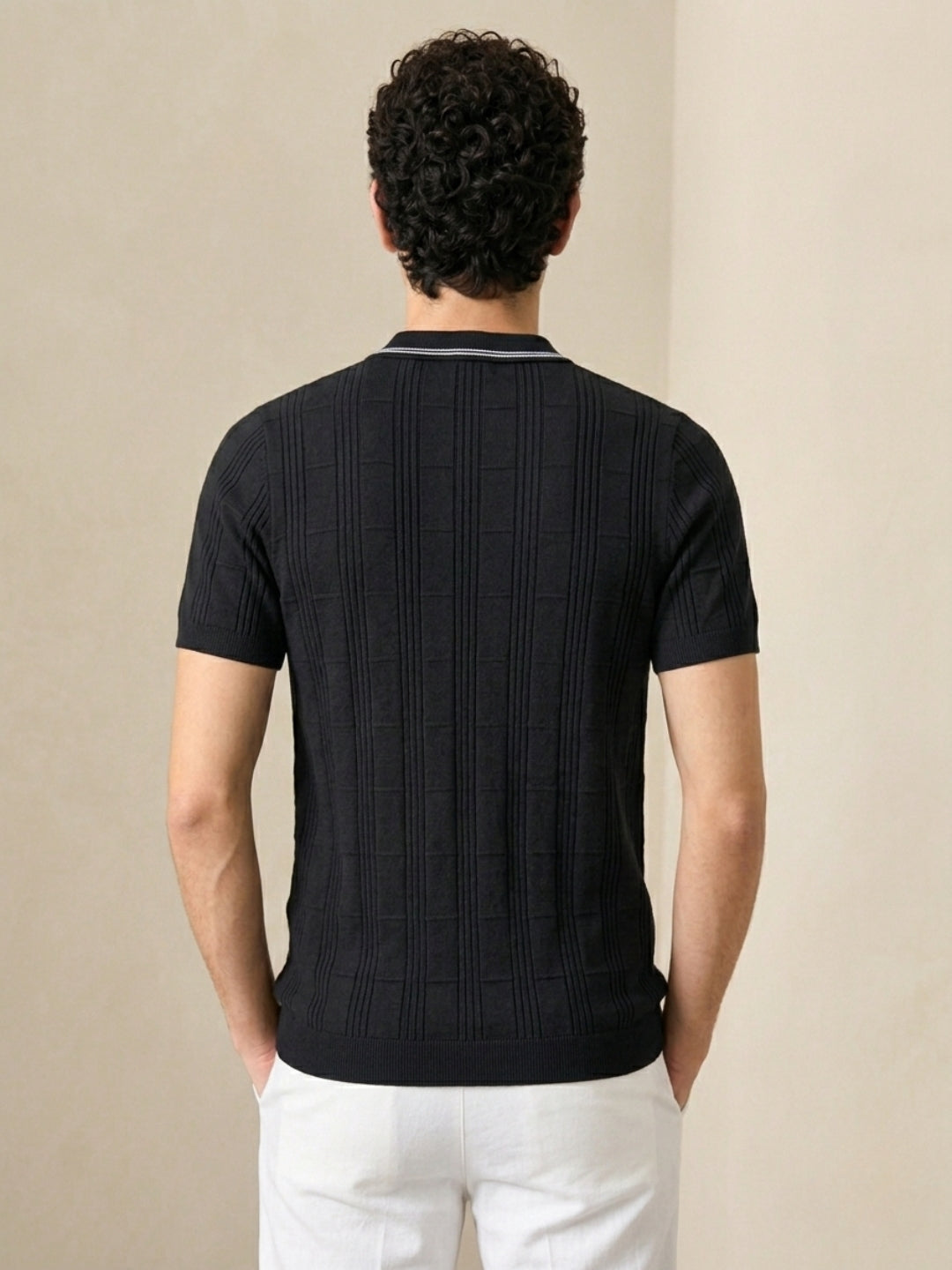 Clapton Men Knitted  Cotton Summer Wear Polo Neck Half Sleeve T-Shirt BLACK