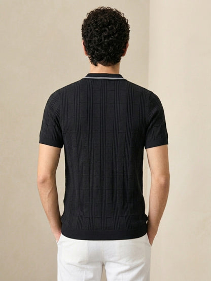 Clapton Men Knitted  Cotton Summer Wear Polo Neck Half Sleeve T-Shirt BLACK