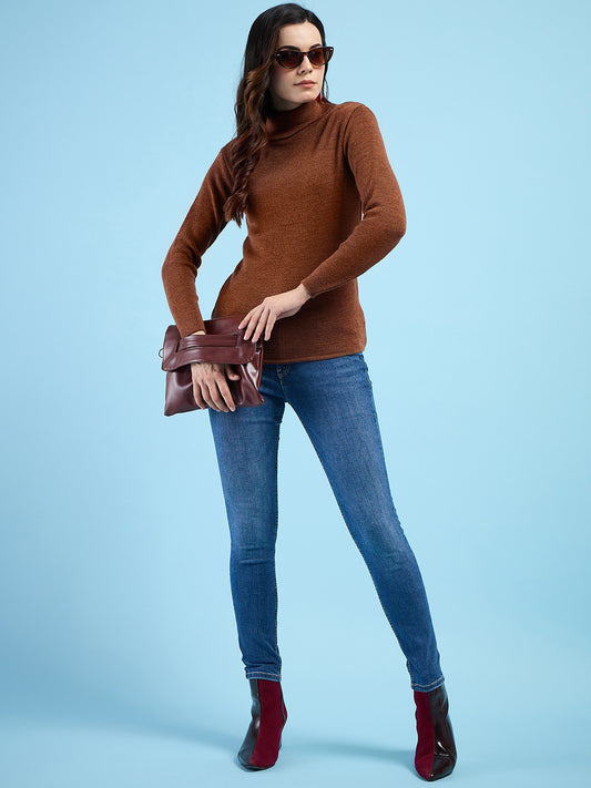 Clapton turtleneck High Neck Top knitted Winter Sweater for Women Pure Wool Full Sleeve Brown