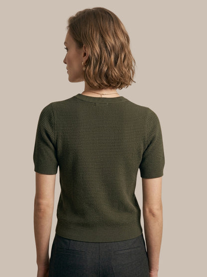 Clapton Knitted Summer Wear Textured Top Olive Green