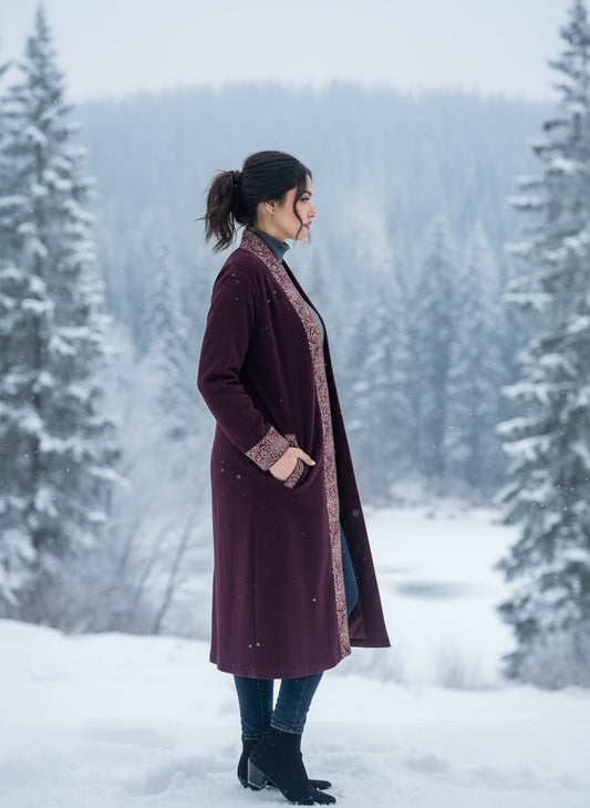 Embroidered wool blends for winter Shrug One size (Free) Mahroon