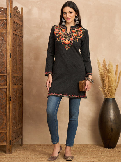 Women Multicolor Embroidered woolen Blend  Kurta Mixture Winter Wear