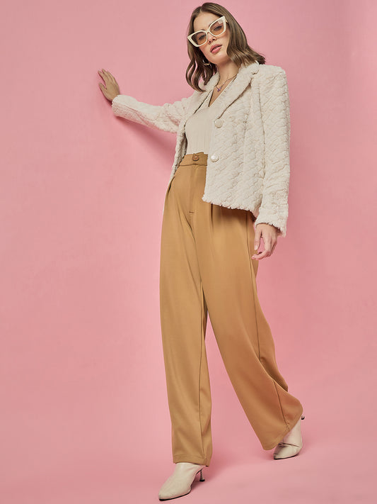 Single Breasted Woollen Blazer Regular Fit Formal Camel