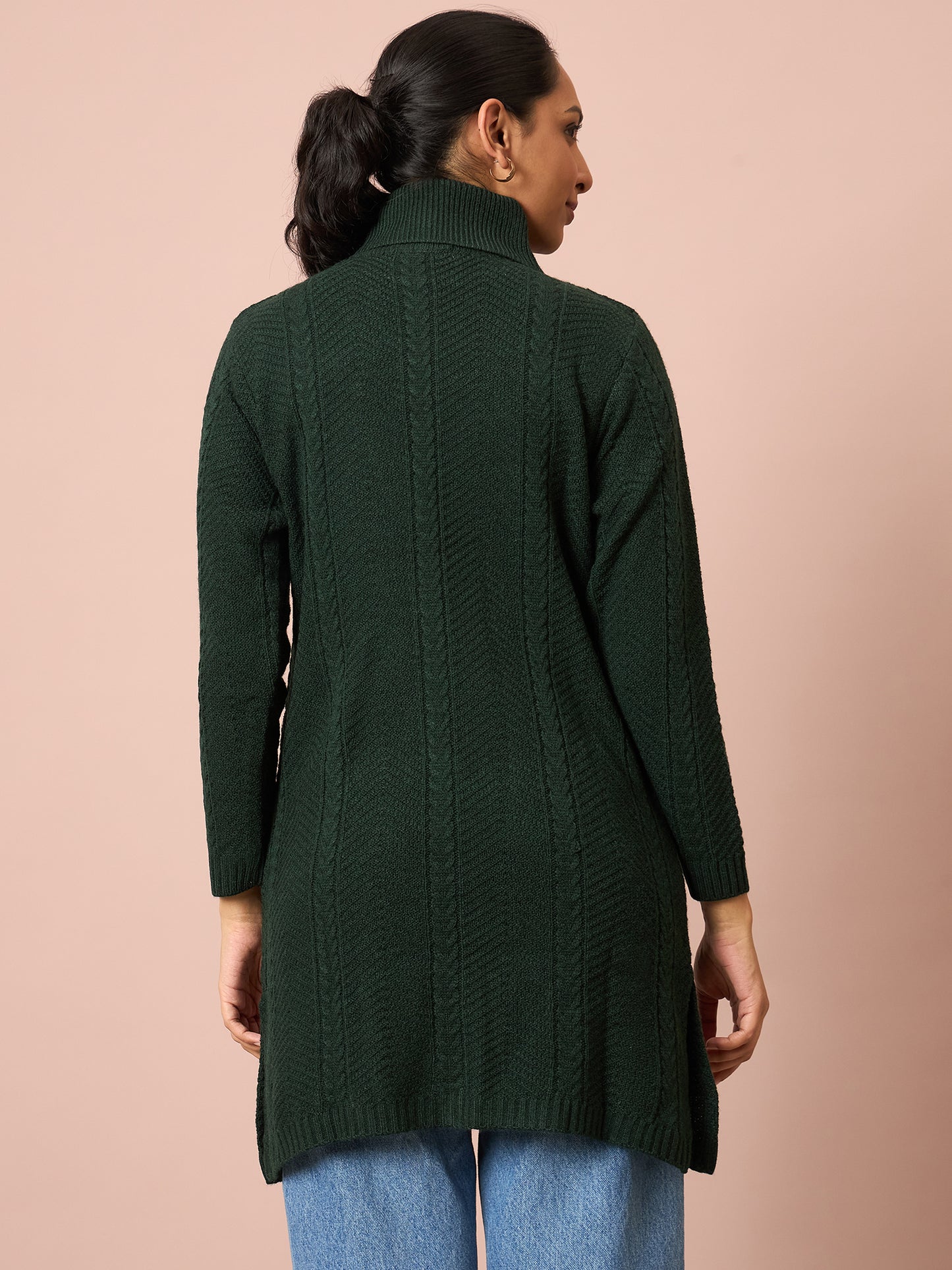 Clapton Cable Knitted  Wool Winter Wear Women’S Long Cardigan Green
