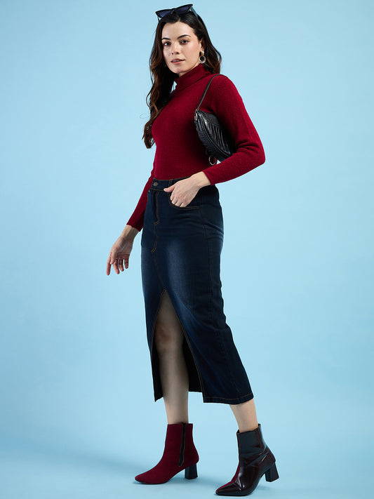 Clapton turtleneck High Neck Top knitted Winter Sweater for Women Pure Wool Full Sleeve Maroon