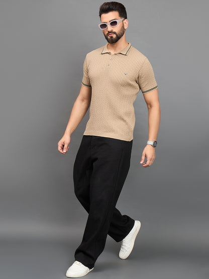 CLAPTON Men Knitted Polo Collar T-shirt  Beige