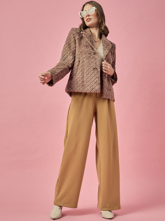 Single Breasted Woollen Blazer Regular Fit Formal Brown