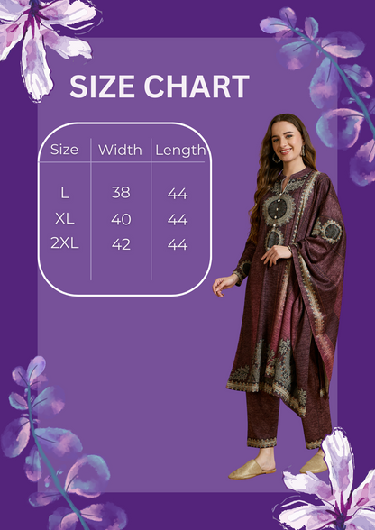 Clapton Printed Work Straight Kurta Pant With Dupatta Set Maroon
