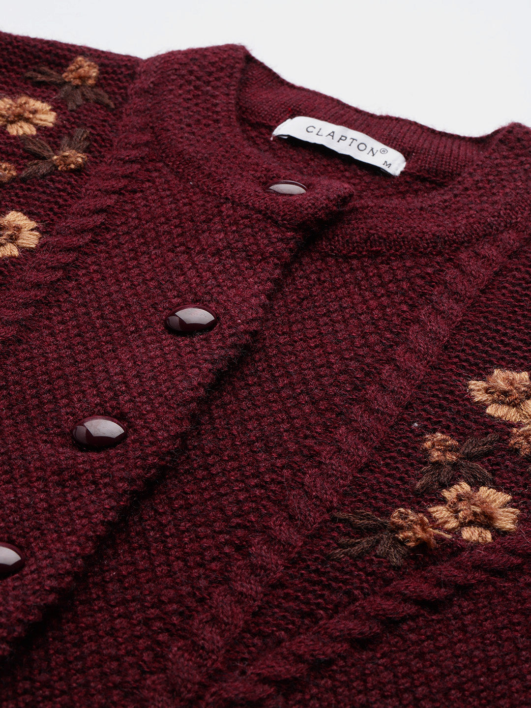 Wool Knit Crop Cardigan With Embroidery