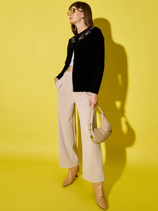 Embroidery Woolen Sleeveless Cardigan