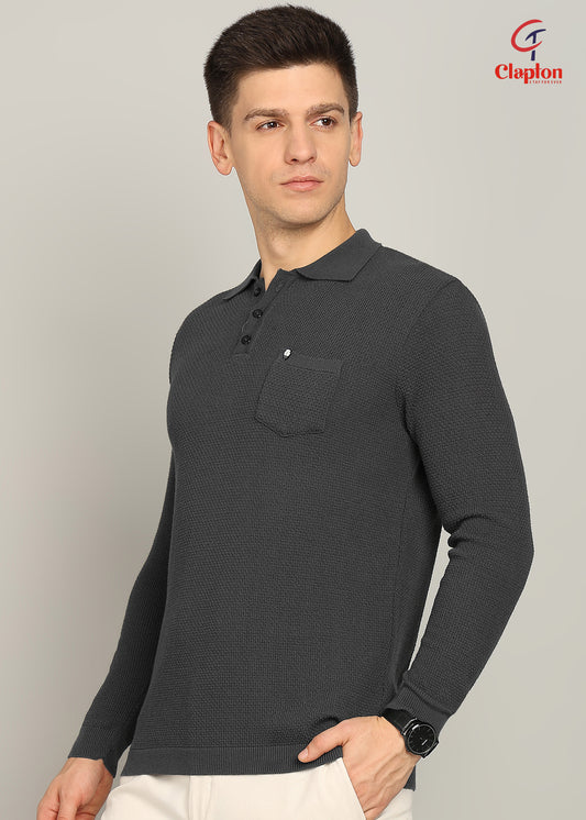 Clapton Men Knitted  Cotton Summer Wear Round Neck Half Sleeve T-Shirt MID GREY